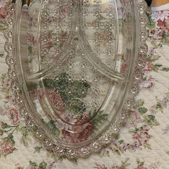 Vintage clear glass patterned relish serving dish tray, EUC - Picture 6 of 12